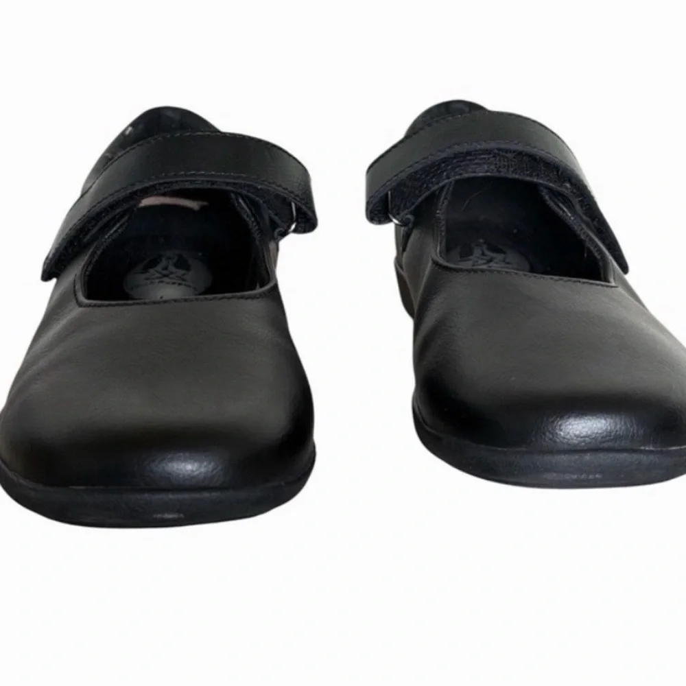 Hush Puppies Kids Black Mary Jane Velcro Strap School Shoes